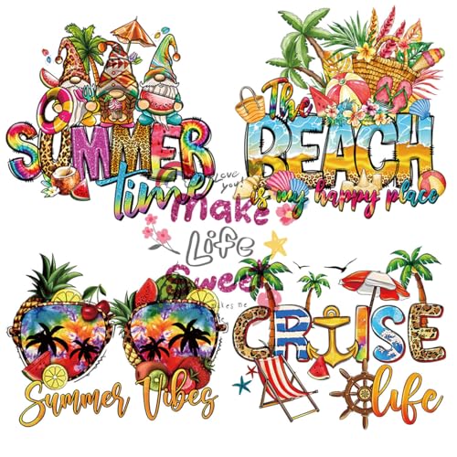 Beach Heat Transfers Iron on Patches Summer Iron on Vinyl Decals Appliques for T Shirts Jeans Bags Clothing Art Decoration Cute Iron Stickers 5Pcs - color: Summer Patch