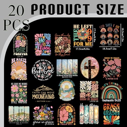 Dazoratix Bible Verse Iron on Transfers - 20 Sheets Christian Religious DTF Ready to Press Cross Scripture Faith Heat Patches Stickers Vinyl Decals for T Shirts Clothing Bag Hat DIY Crafts Decorations - style: Bible Verse