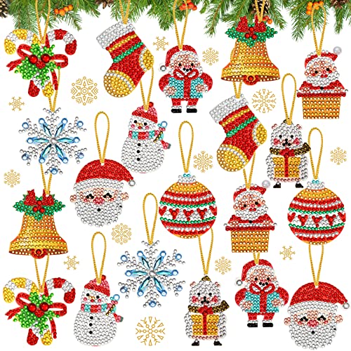 Jetec 20 Pcs Christmas Diamond Art Painting Ornaments Kits 5D DIY Craft