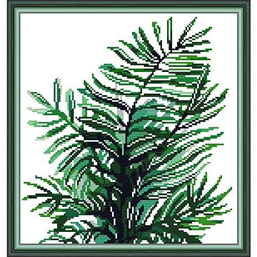 Svarog Stamped Cross Stitch Kits Beginners Full Range of Embroidery Patterns Starter Kits for Adult or Kids DIY Cross Stitches Needlepoint Kits 14CT-Green Plant（2） 12.2x12.6 inch - color: Green plant（2） 12.2x12.6 inch