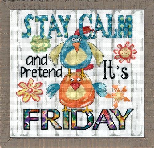 Design Works Crafts, 10" x 10" Counted Cross Stitch Kit, Stay Calm, White
