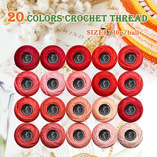 Soft 20 Colors Classic Crochet Thread 20 Pack,100% Cotton (Victory Red-3713-498) - color: Victory Red Series