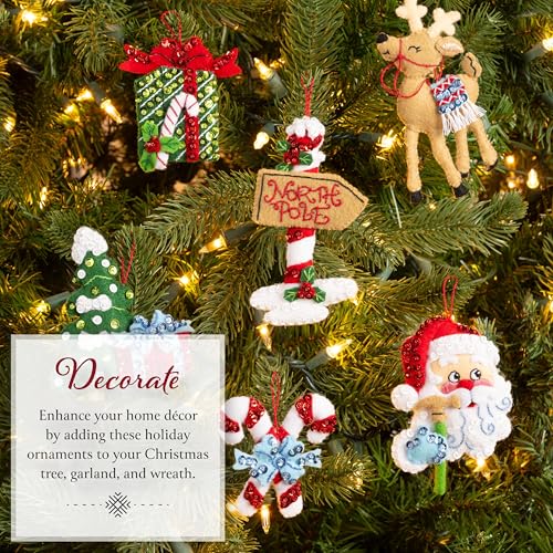Bucilla, Felt Applique 6 Piece Ornament Making Kit, North Pole This Way, Perfect for DIY Arts and Crafts - style: Ornaments