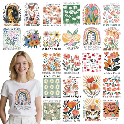 24 Pcs Flower Inspirational Flower DTF Transfers Ready to Press - style: Bohemian