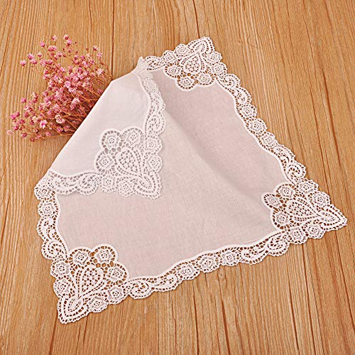 Milesky White Wedding Handkerchief Pure Cotton, Soft Ladies Hanky with Crochet Lace - color: Ch06
