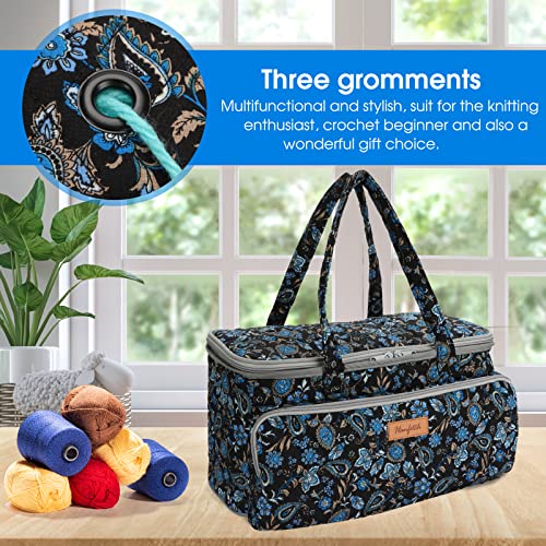 Yarn Bag-Large Size-Yarn Storage Organizer with Grommets-Portable Crochet Bag for Yarn Skeins-Crochet Hooks-Knitting Needles -Other Accessories (Paisley-Purple) - color: Paisley-Purple