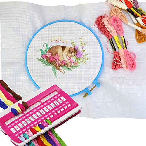 D&D Floss Organizer Cross Stitch Kit Embroidery Thread Project Card 30 Positions Sewing Needle Pins Holder Craft Tools Accessory - color: red