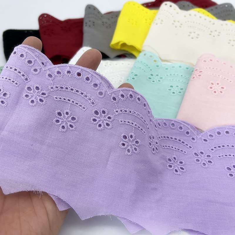 3 Yards 10cm Eyelet Lace Trim White Cotton Lace Ribbon Embroidery Fan-Shaped Lace for Sewing Clothing, Sofa, Baby Clothes, Pets Clothes DIY (Purple) - color: Purple