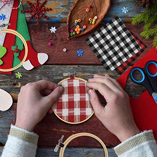 Caydo 12 Pieces Christmas Ornament Kit Including 3 Inch Embroidery Hoops and 5 Inch Squares Plaid Fabric for Christmas Decorations - style: 24PCS