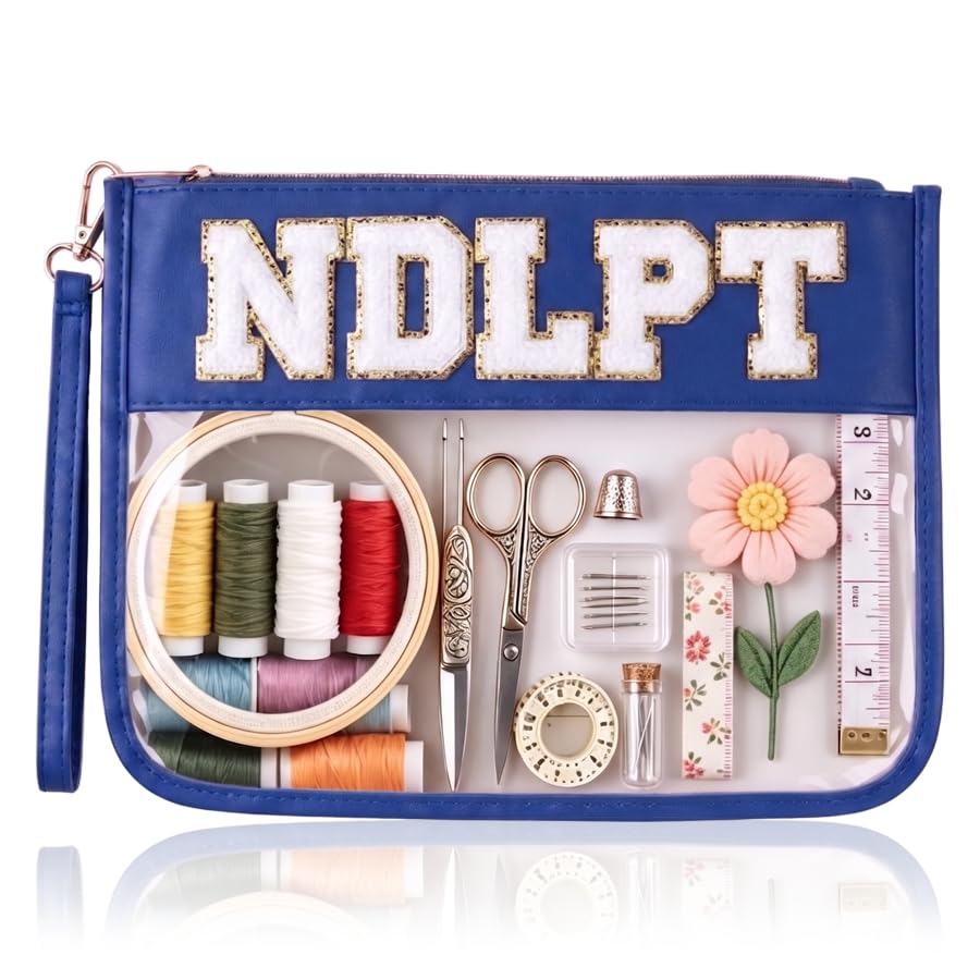 Needlepoint Project Bag NDLPT Clear Zip Pouch Bag, Premium Craft Storage Case, Sewing Organizers and Storage Sewing Gifts for Stitching Enthusiasts(Royal Blue) - color: Royal blue