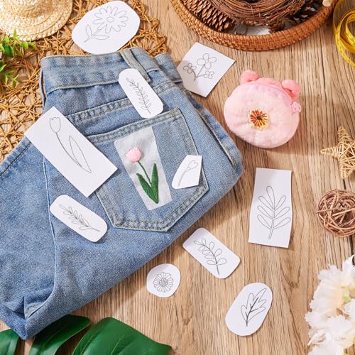 Magibeads 80Pcs Flower Leaf Water Soluble Stabilizer for Embroidery Floral Patterns Adhesive Stick and Stitch Embroidery Transfer Paper for Hand Sewing Beginners - color: Flower & Leaf