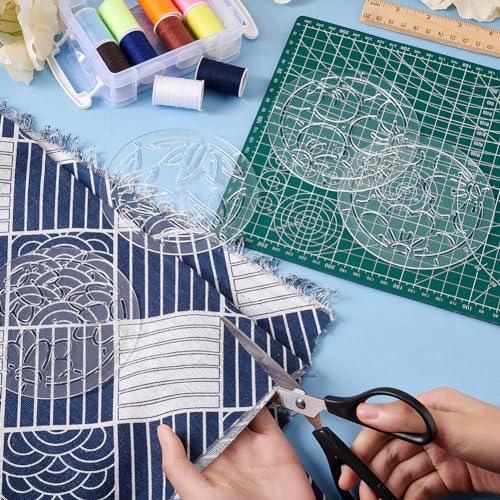 BENECREAT 4Pcs Acrylic Sashiko Stencil, 4.5inch Flower Acrylic Embroidery Tool Drawing Line Template for Hand Quilting and Embroidery, 2mm Thick