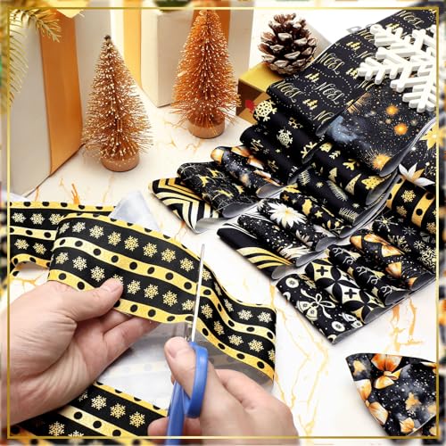 Hosuly 40 Pcs Black Gold Christmas Fabric Jelly Cotton Strips for Quilting - color: Black Gold Christmas