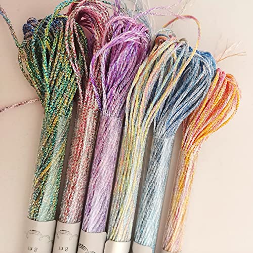 KCS 6-Strand Cross Stitch Metallic Variegated Pearl Shiny Embroidery Floss (6 skeins, Multicolored 3) - color: Multicolored 3