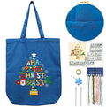CREAWONDER Canvas Tote Bag Embroidery Kit with Pattern for Beginners, Arts and DIY Embroidery Crafts Kits for Adults, Include Instructions, Thimble, Embroidery Hoops, Color Threads and Tool - color: CR002 Christmas tree darkblue