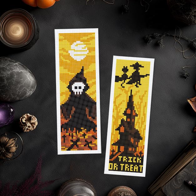 INFUNLY Halloween Cross Stitch Bookmarks Kit Evil Pumpkin Handmade Cross Stitch Bookmarks Skeleton Ghost Embroidery Bookmark Trick or Treat DIY Cross Stitch Set with Instruction for Adults Book Lover - style: 6PCS Halloween
