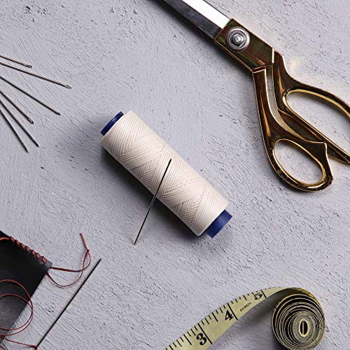 Waxed Thread, Strong Thread for Leather, Upholstery, Shoe, Bag, incl. Needle (Colour: Aspen Cream) - color: Aspen Cream