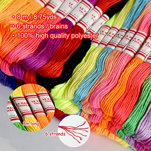 Embroidery Floss Rainbow Color 109 Skeins Per Pack Cross Stitch Threads Friendship Bracelets Floss Crafts Floss with 3 Weaved Plate（105 pcs Embroidery Floss +4 Metallic Embroidery Thread - color: fashionable color, size: 1 Pack