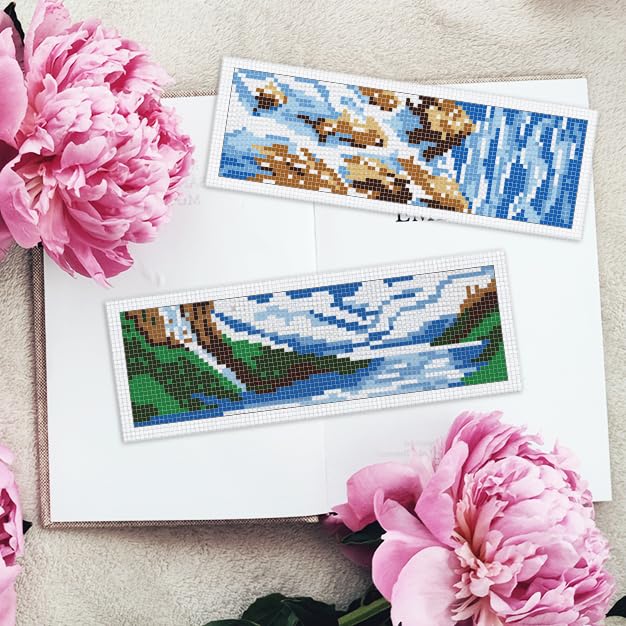 INFUNLY 6pcs Natural Scenery Cross Stitch Bookmark Kits Mountain Embroidery Bookmark Kit with Instructions Lakes Sky Handmade Cross Stitch Set Pre-Printed Flowers DIY Bookmark-Kits for Book Lovers - style: Natural Scenery