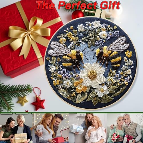 Embroidery Kit for Beginners,Adults DIY Starter Kit,Cross Stitching with Flower Stamped Patterns,Hoop,Tools,Colorful Threads with Needles-B - color: B-Two Flower