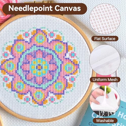 4 Pcs Needlepoint Canvas 14-Mesh, 20x20 Inch White Needle Point Canvas for Embroidery, Blank Polyester-Cotton Twist Interlock Needlepoint Mesh for DIY Handicraft Knit Crochet Projects