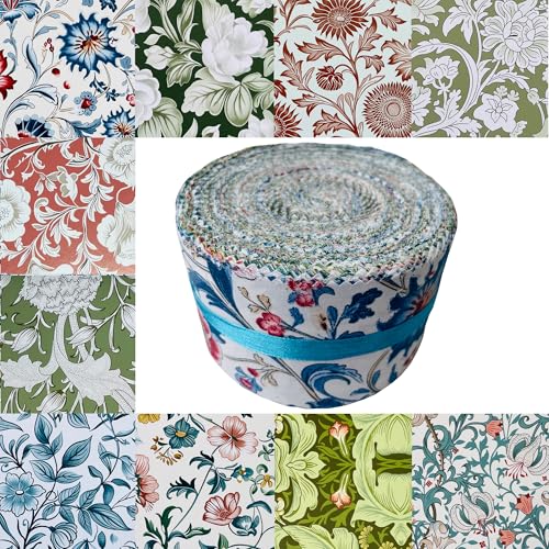 100% Cotton Jelly Roll Fabric Strips for Quilting and Sewing-Morris A - color: Morris a