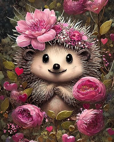 Moohue 14CT Stamped Cross Stitch Kits for Adults Beginners Animal Hedgehog Flowers Counted Cross Stitch Kits for Adults Advanced (Cute Hedgehog and Flowers) - color: Cute Hedgehog and Flowers