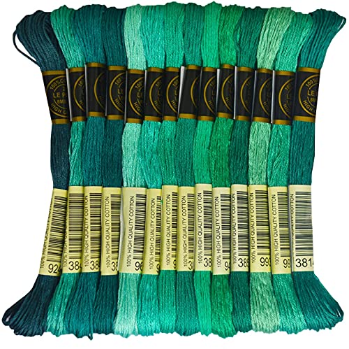 14 skeins Rainbow Color Embroidery Floss - Cross Stitch Threads - Friendship Bracelets Floss - Crafts Floss, Aquamarine Gradient - color: Aquamarine Gradient
