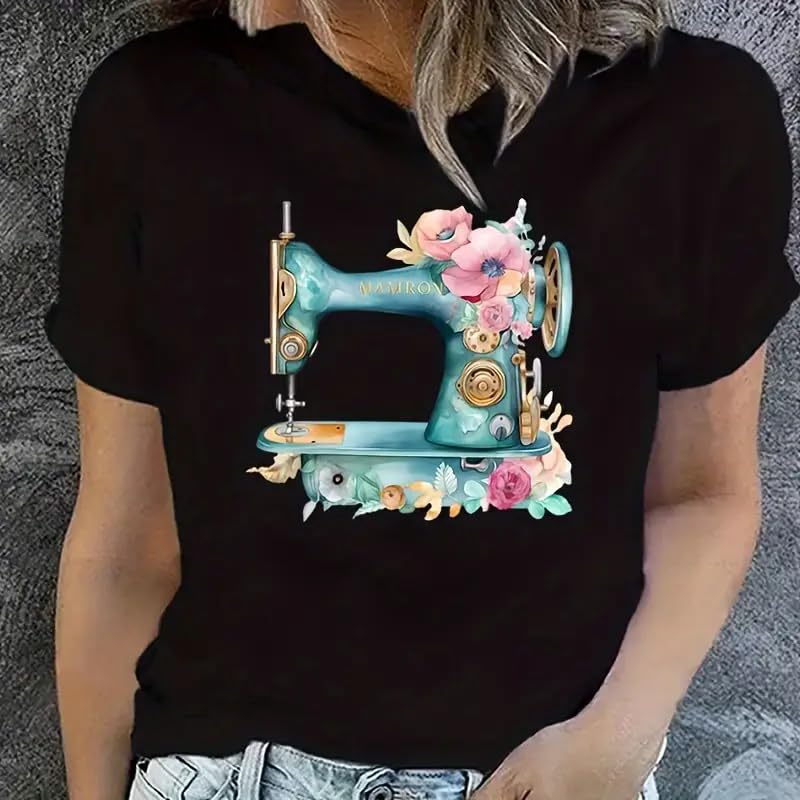4pcs Sewing Machine Scissors Flowers Designs Iron On Transfers for T-Shirts Rub on Transfers Stickers Vinyl Ready to Press Stickers Iron on Decals for T-Shirts Clothing Hoodie DIY Crafts