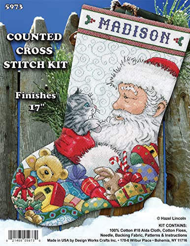 Design Works Crafts Santa with Kitten Counted Cross Stitch Stocking Kit
