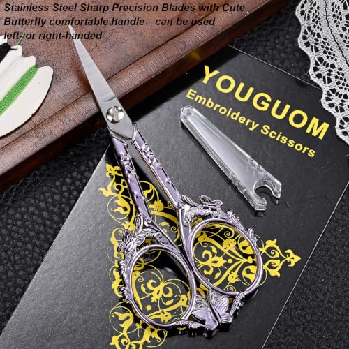 YOUGUOM Sewing Embroidery Scissors, Little Detail Shears with Cover - color: Purple