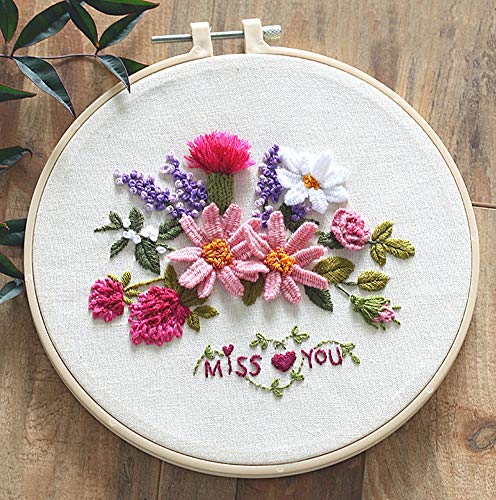 Awesocrafts Embroidery Kit, Miss You, Quote Love Plants Flowers Full Range of Embroidery Starter Kits for Beginners Adults DIY Handmade Easy Patterns (Miss You) - color: Miss You
