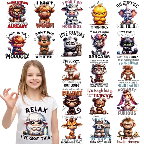 Dazoratix Animals Iron on Transfers - 20 Sheets Cute Cartoon Animal Heat Transfer Design Stickers Funny Ready to Press Sarcastic Angry Decals for T-Shirts Women Clothing DIY Crafts Pillow Decorations - style: Cute Animals-20PCs