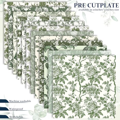JarThenaAMCS 12 Sheets Green Floral Heat Transfer Vinyl HTV Iron on Vinyl Vintage Chinoiserie Flower Adhesive Vinyls for Clothing Costume DIY Fabric Crafts, 12 x 10 Inch - style: Green Floral