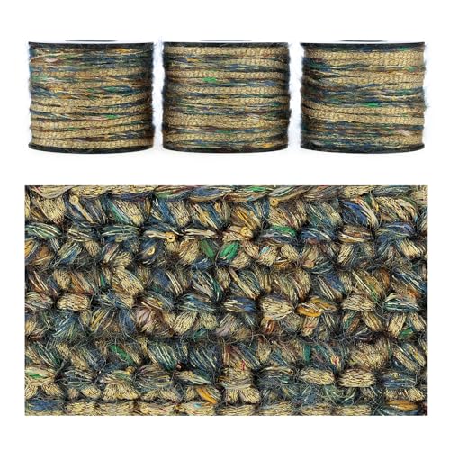 Sparkle Yarn, Glitter Yarn, Sequin Yarn for Crocheting Knitting Crafts,Set of 3 Rolls (Gilded Misty Sea) - color: Gilded Misty Sea