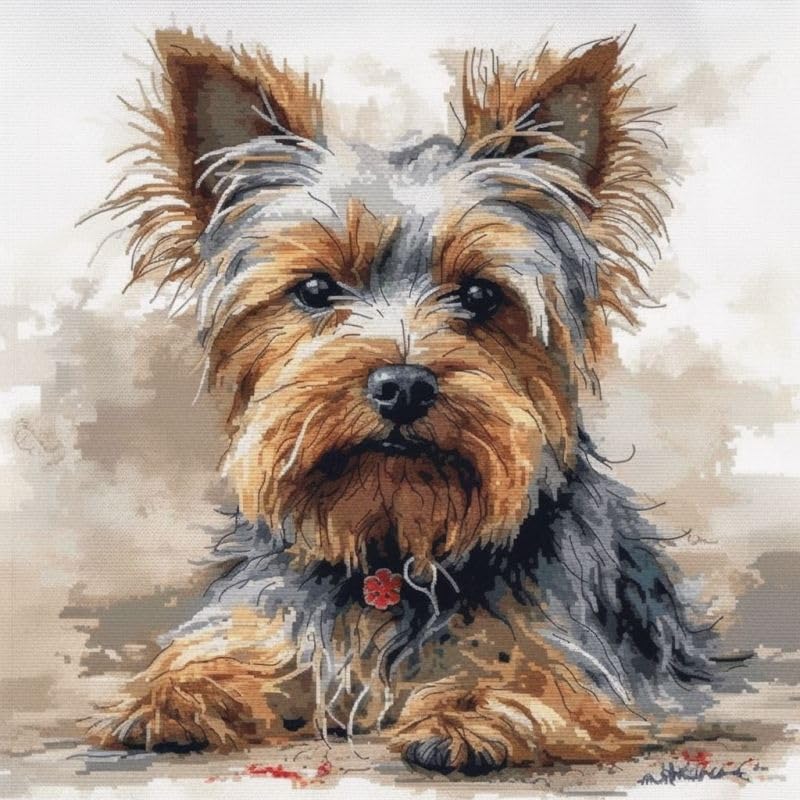 Anglaniu Yorkshire Terrier 11CT Cross Stitch Kit for Adults, 9x9 inches, Multicolor, Modern, Unisex, Water-Soluble Canvas, Anti-Fatigue Patterns