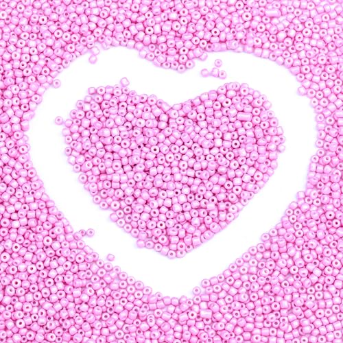 Legefo 4mm Glass Seed Beads Bulk, Light Pink 6/0 Small Mini Pony Seed Beads, Tiny Round Craft Bead for Bracelet Necklace Wrist Jewelry Making Beading Weaving DIY Crafts Supplies, 1000pcs - color: Light Pink