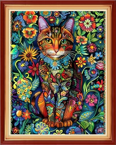 Funchey Stamped Cross Stitch Kits, DIY Cross Stitch Pattern for Adults Beginners Needlepoint Kits Embroidery Kit Arts and Crafts 11CT-Abstract Cat 16x20 inchs - color: HandicraftColor18
