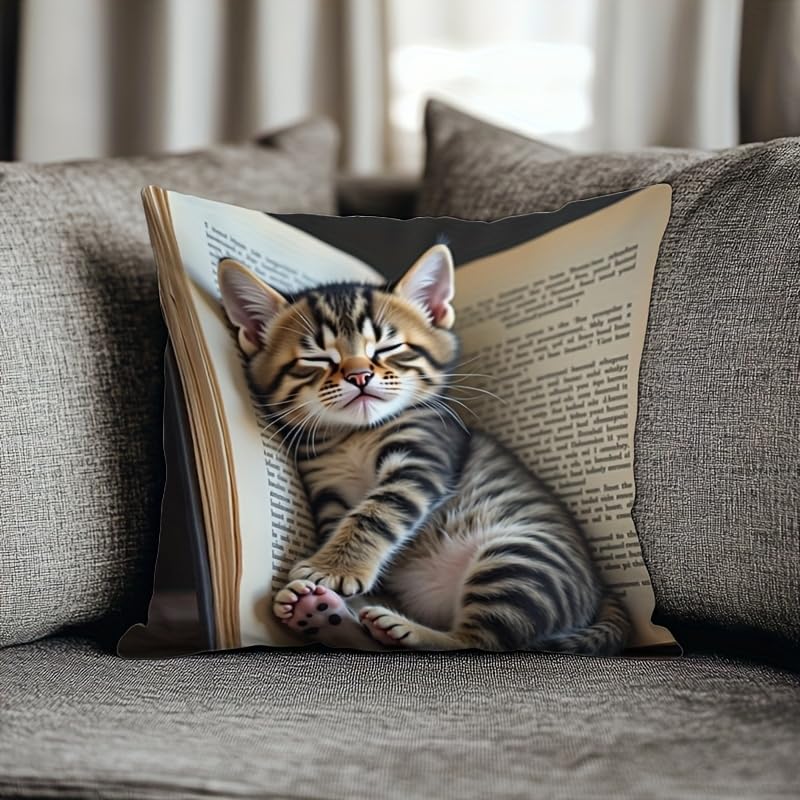 18x18 Cute Cat Linen Square Couch Living Room Animal Pillow Cover - color: Pa10007, size: 18" x 18" (Pack of 1)