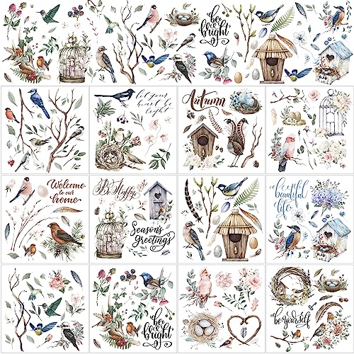BBTO 12 Sheets Vintage Rub on Transfer for Craft Birdhouse Bird Decals - style: Bird