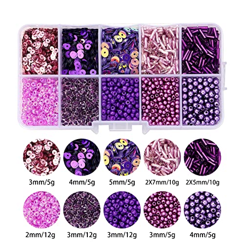 Dark Purple Glass Seed Bugle Tube Beads for Jewelry Making - color: drak purple