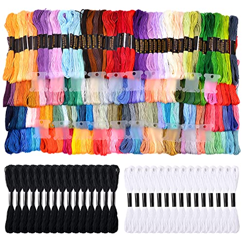 VICOVI 200 Skeins Embroidery Floss and 30 Skeins White & Black Embroidery Thread for Friendship Bracelet String Cross Stitch DIY String Art with 20 PCS Floss Bobbins - color: 200 multicolor + 30 White&Black