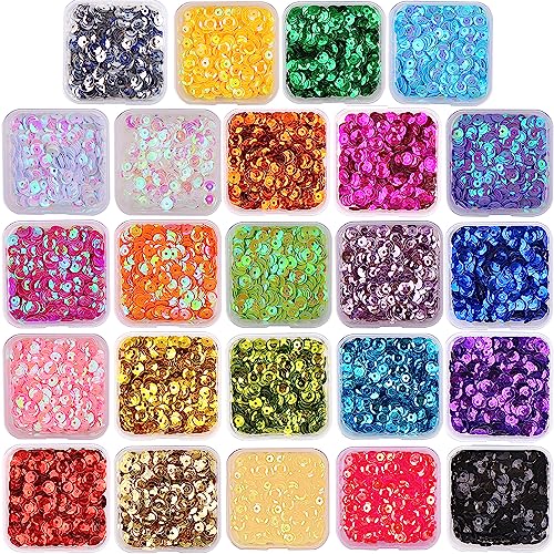 DIYASY 45000 Pcs Mini 4MM Sequins for Crafts – 24 Colors Round Cup Embroidery Sequins with Hole - size: 4MM