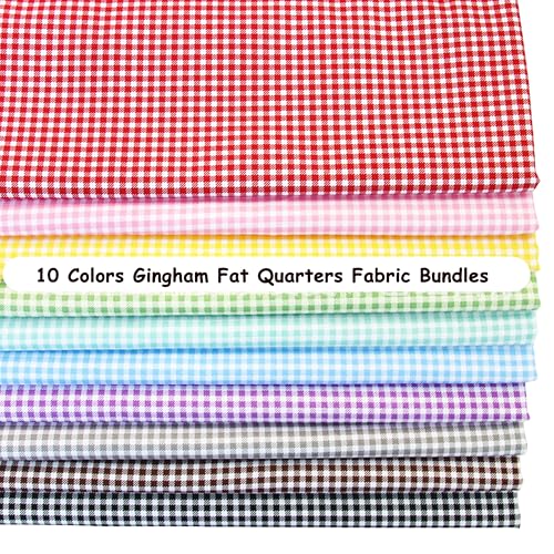 10Pcs Gingham Print Fat Quarters Fabric Bundles - Precuts 18x22 Inches - Cotton Fabric Squares for Quilting, Sewing, Crafts, Bags, Home Decor, and Patchwork Quilts, Gingham - color: Gingham, size: 18" x 22"