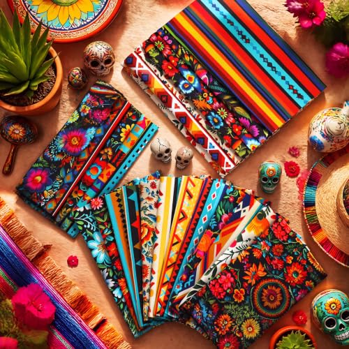 Tatuo 30 Pcs Mexican Cotton Fabric Squares 10 x 10 Inch Fiesta Quilt Bundle - style: Mexican Fiesta