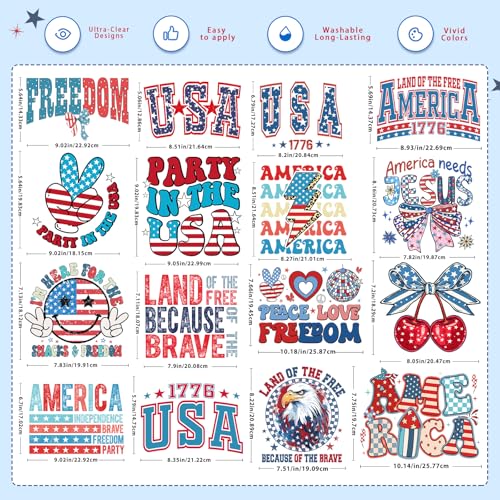 Independence Day Iron on Transfers Heat Transfer Vinyl 32pcs - color: Independence