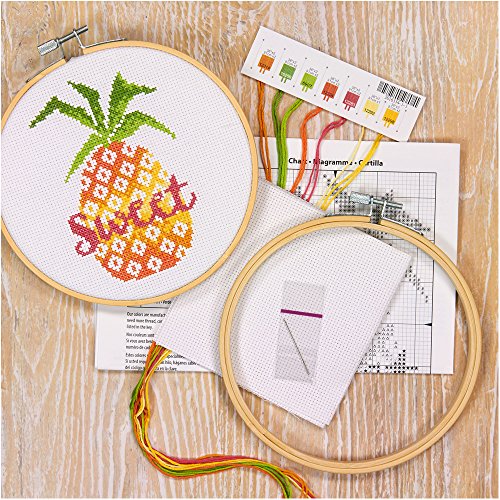 Dimensions Learn-A-Craft Sweet Pineapple Counted Cross Stitch Kit for Beginners, 6''
