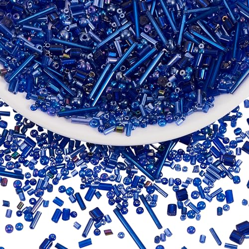 Ornaland Glass Bugle Beads Tiny Long Tube Seed Beads Bulk, Dark Blue, 30g - color: Blue