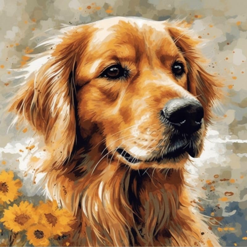 Sunflower Golden Retriever 11ct Counted Cross Stitch Kits Color Printed Stamped Cross-Stitch Supplies Needlework Printed Embroidery Kits DIY Kits Needlepoint Starter Kits 50x50cm(h212)