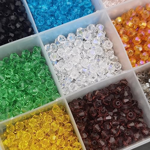 INSPIRELLE 2400pcs 4mm Bicone Beads Faceted Crystal Glass Briolette Beads - color: Transparent (AB) Colors